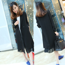 Chiffon mosaic trench coat womens long temperament blazer 2021 spring and autumn thin size womens suit coat