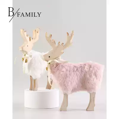 Christmas ornament pink white plush wooden Golden Bell cartoon Christmas deer desktop ornament elk props