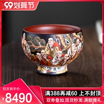 Finger pottery clay painting famous Zhang Xiaoling Taoling eighteen arhant Master Cup kung fu tea cup purple sand tea cup