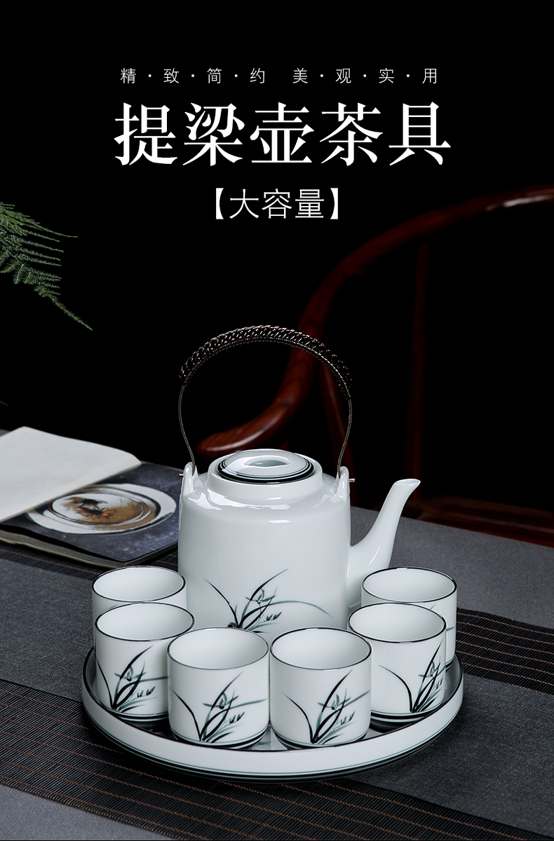 Jingdezhen hand - made kung fu tea set home Chinese ink painting ceramic girder pot of tea tea tray teapot