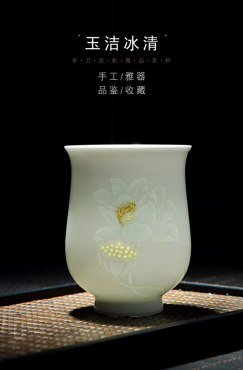 Jingdezhen ceramic masters cup single cup half knife mud hand - cut hand - made of new color white porcelain cups tea kungfu tea