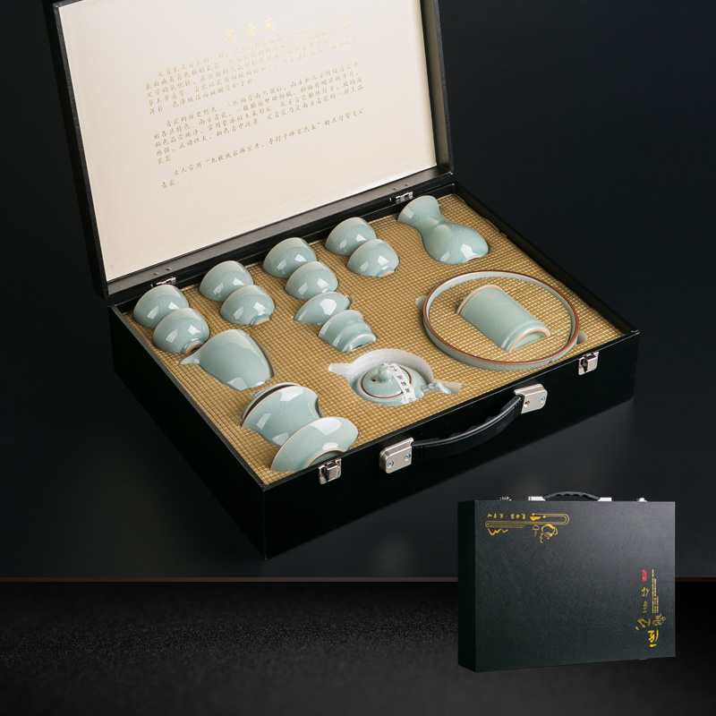 Jingdezhen celadon ice crack glaze kung fu tea set home sitting room of a complete set of ceramic tea tureen teapot