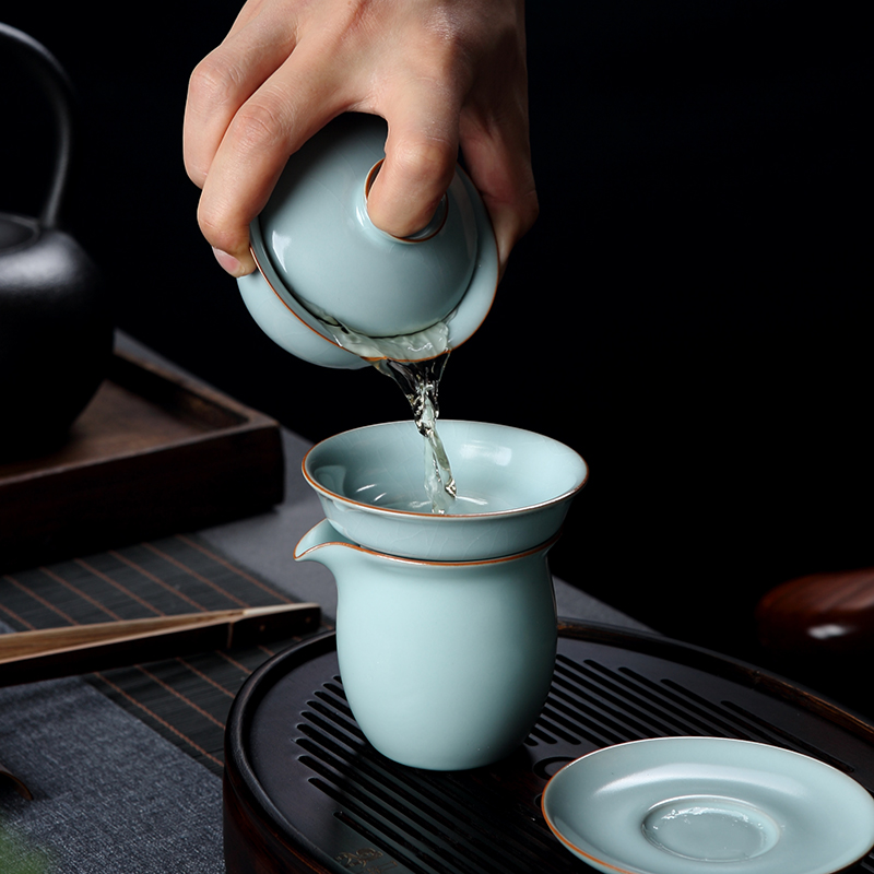 Your up with jingdezhen ceramic travel tea set small suit portable ice crack kung fu tea cup tea tray lid bowl