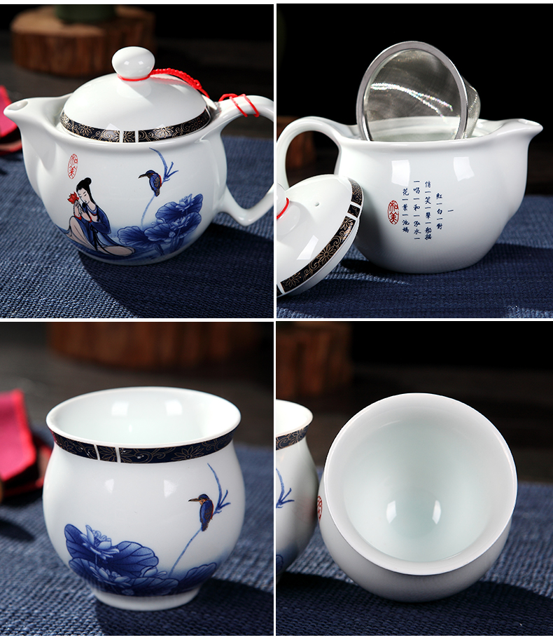 Jingdezhen tea suit household double anti hot cup teapot office of a complete set of kung fu tea cups