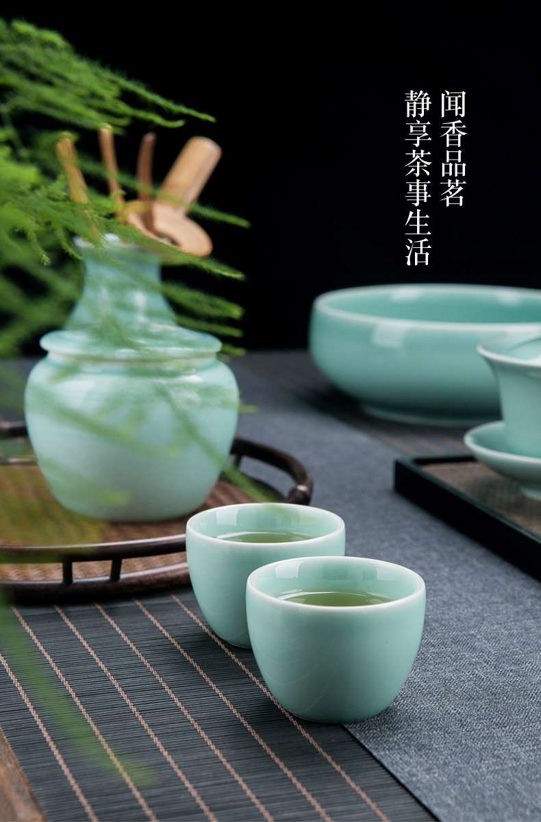 Jingdezhen color glaze celadon ceramic kunfu tea tureen tea set suit household contracted sitting room of a complete set of tea