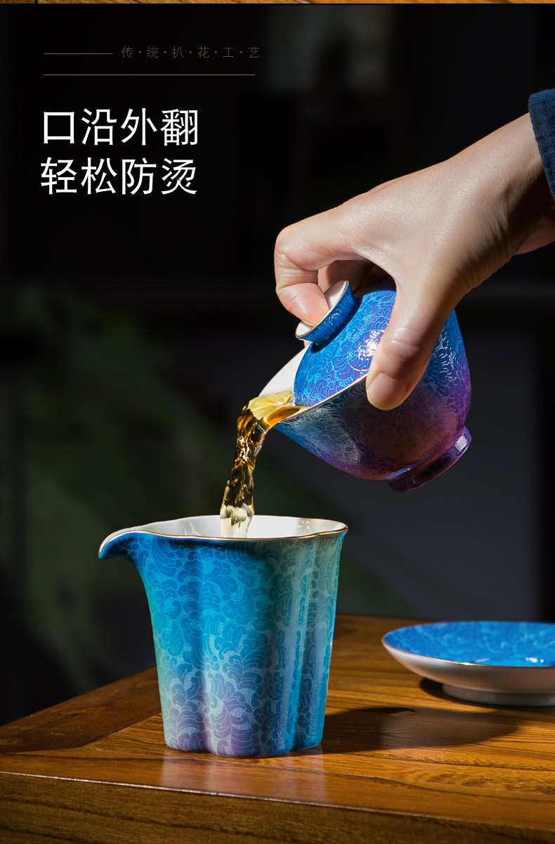 Only three tureen ceramic is not a single large tea tea bowl kunfu tea cups heat - resistant tureen cup by hand