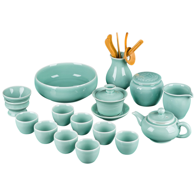 Jingdezhen color glaze celadon ceramic kunfu tea tureen tea set suit household contracted sitting room of a complete set of tea