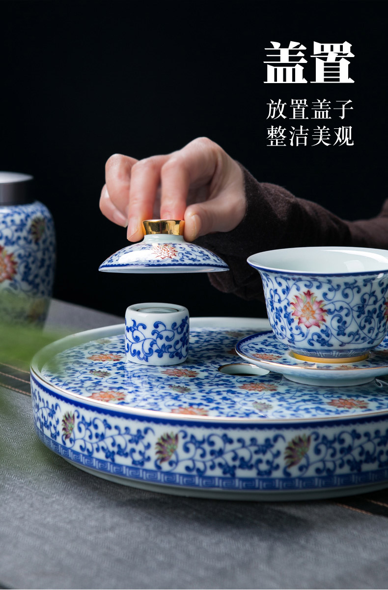 Blue and white tie up the see colour of a complete set of lotus flower tea set tea service home jingdezhen ceramic water make tea tea tray