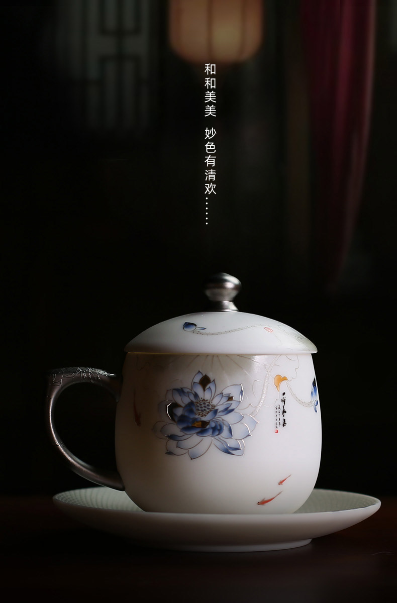 Jingdezhen tea cups separation ceramic tea tea cup of the see colour filter office cup with handle gift gift box