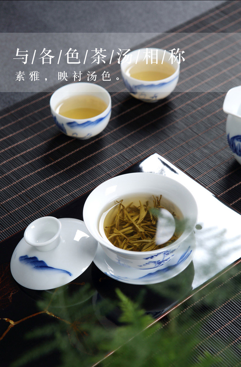 Jingdezhen blue and white porcelain hand - made ceramic kung fu tea set suits for Chinese style household small teapot tea tea cups