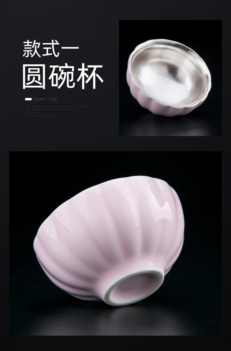 Jingdezhen ceramic kunfu tea cup master cup single cup cup woman sample tea cup coppering. As silver color glaze large petals