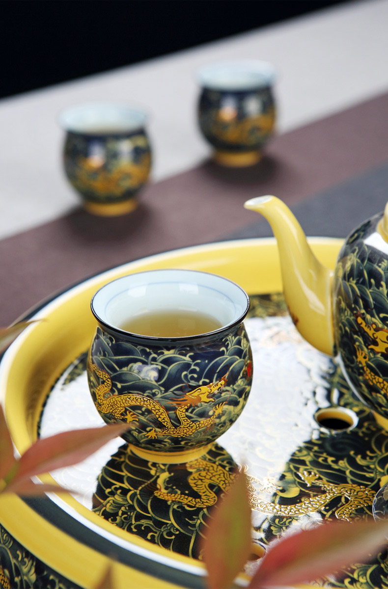 Jingdezhen ceramic kung fu tea set home sitting room of a complete set of double anti hot filter teapot tea tray cups