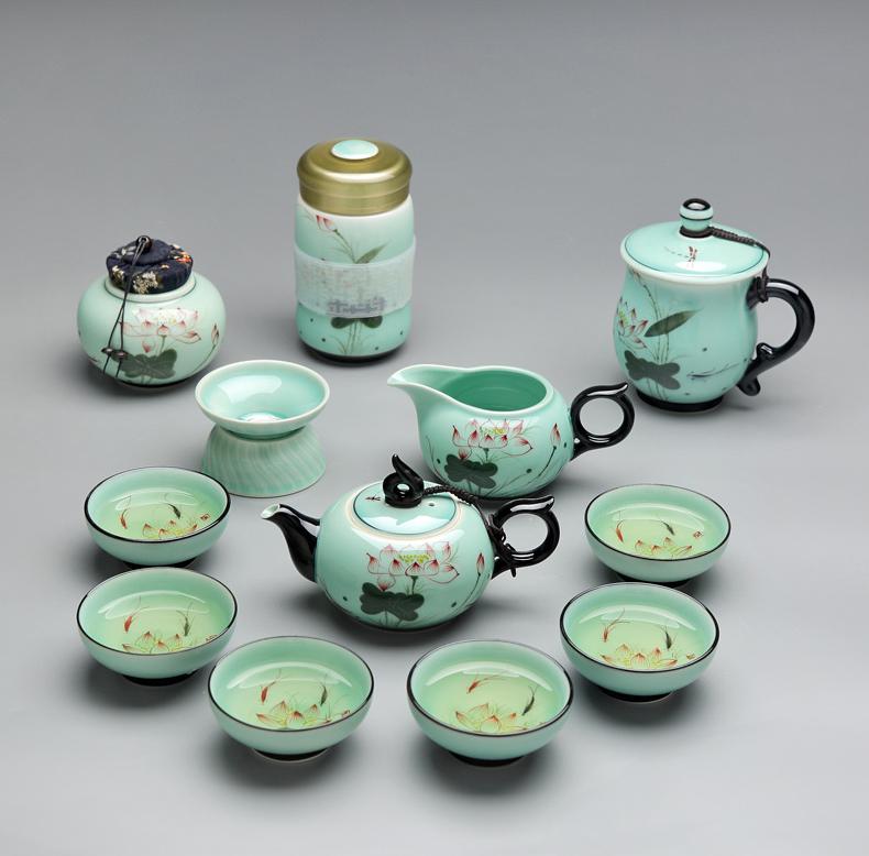 Red the jingdezhen ceramic celadon kung fu tea set suit household hand - made retro teapot small tea cups of tea