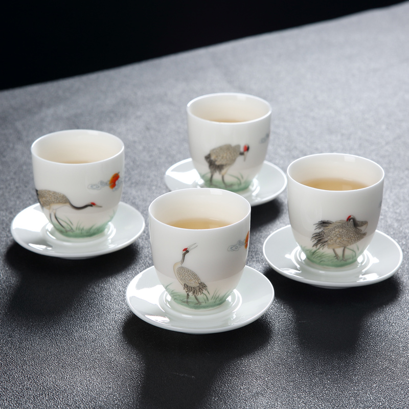 Suet jade porcelain kung fu tea set suits for Chinese style home office of a complete set of jingdezhen ceramic tea lid bowl