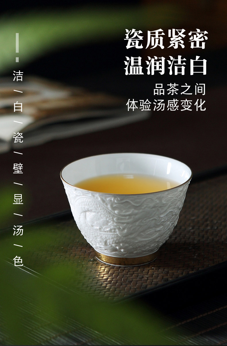 Jingdezhen ceramic kung fu noggin single master cup relief the see colour white porcelain tea sample tea cup by hand