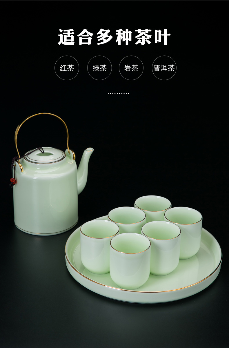 Jingdezhen ceramic tea set a visitor household contracted large celadon girder pot of tea tea tray teapot