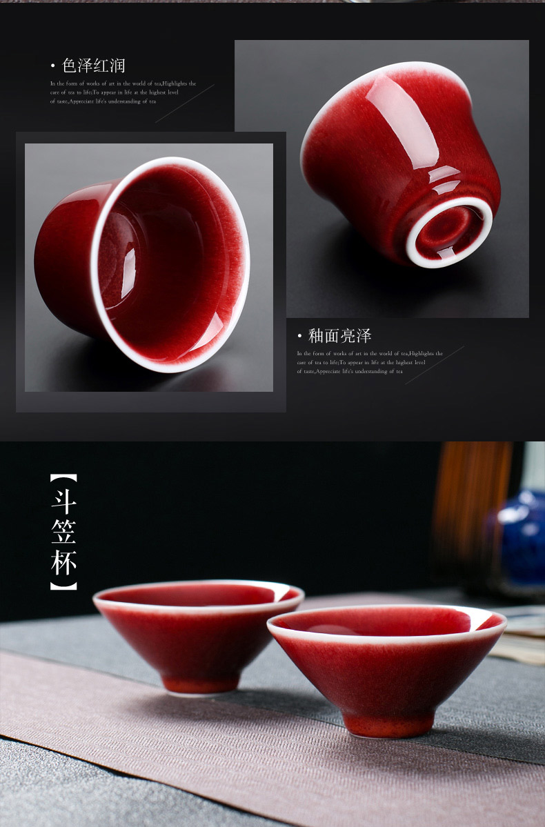 Jingdezhen ruby red tea sets suit home sitting room ceramic tureen Chinese kung fu tea light much tea cups