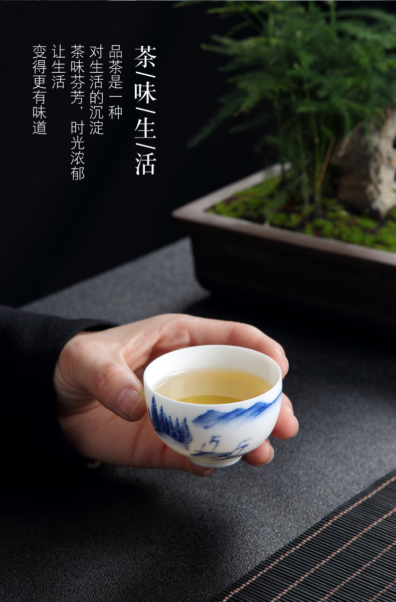 Jingdezhen blue and white porcelain hand - made ceramic kung fu tea set suits for Chinese style household small teapot tea tea cups