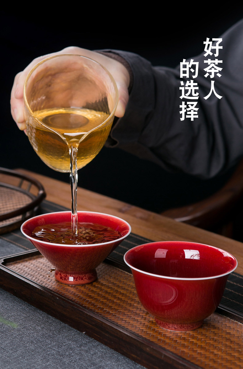 Lang up red master cup single ceramic ice crack cup tea cup move, jingdezhen tea kungfu tea cups