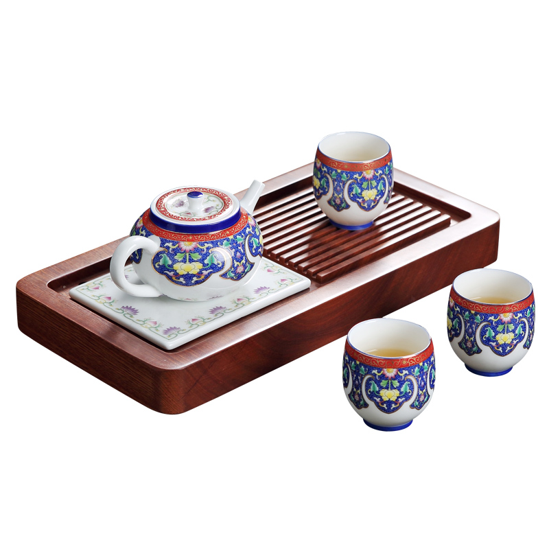 Colored enamel of a complete set of ceramic tea set jingdezhen Chinese style household kung fu tea, contracted tea tray package