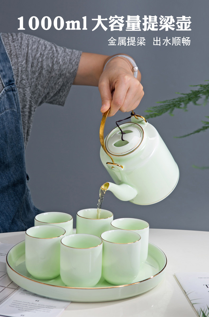 Jingdezhen ceramic tea set a visitor household contracted large celadon girder pot of tea tea tray teapot