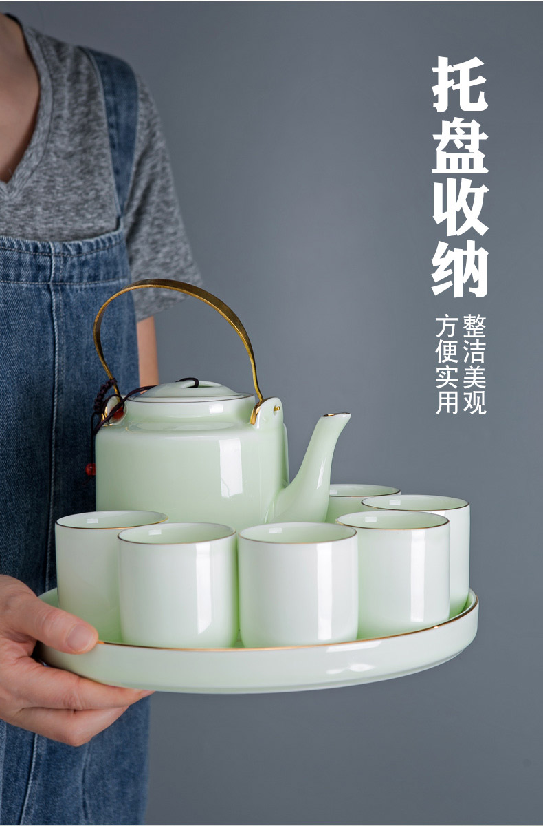 Jingdezhen ceramic tea set a visitor household contracted large celadon girder pot of tea tea tray teapot