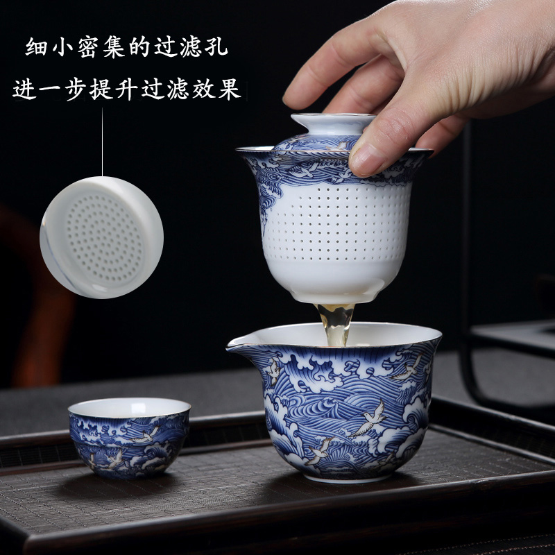 Travel tea set suit portable bag type of blue and white porcelain teapot is suing the car Travel to crack a pot of three cups