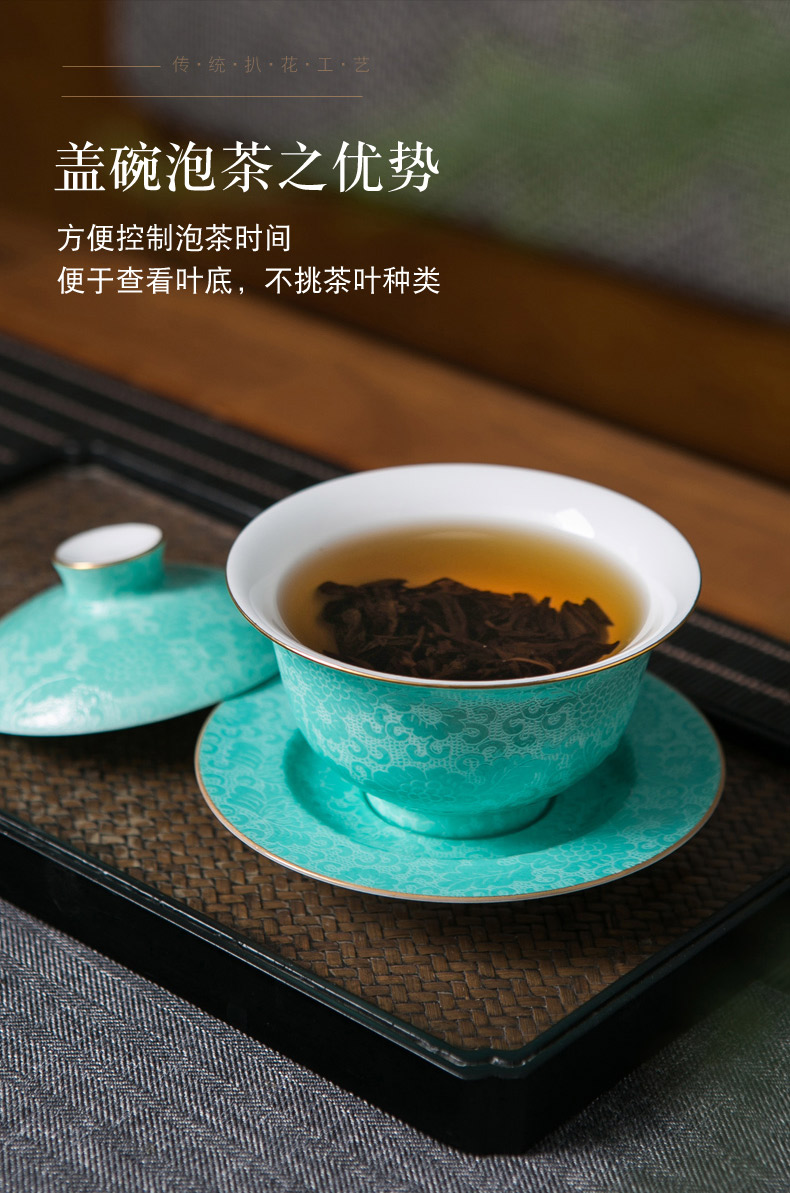 Only three tureen ceramic is not a single large tea tea bowl kunfu tea cups heat - resistant tureen cup by hand