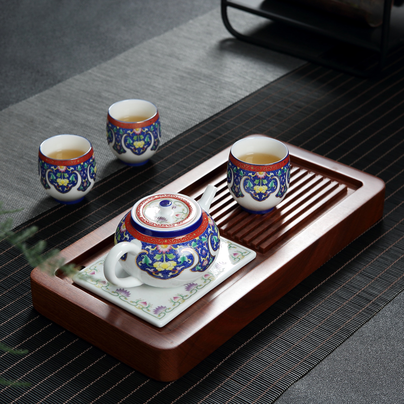 Colored enamel of a complete set of ceramic tea set jingdezhen Chinese style household kung fu tea, contracted tea tray package