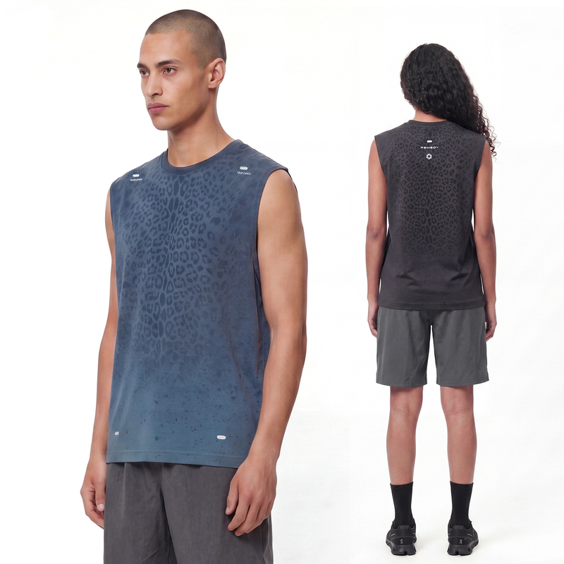 Remedy Summer Sweat-Wicking Leopard Print Vest for Men and Women, Loose Quick-Drying Sleeveless Sports Fitness T-Shirt
