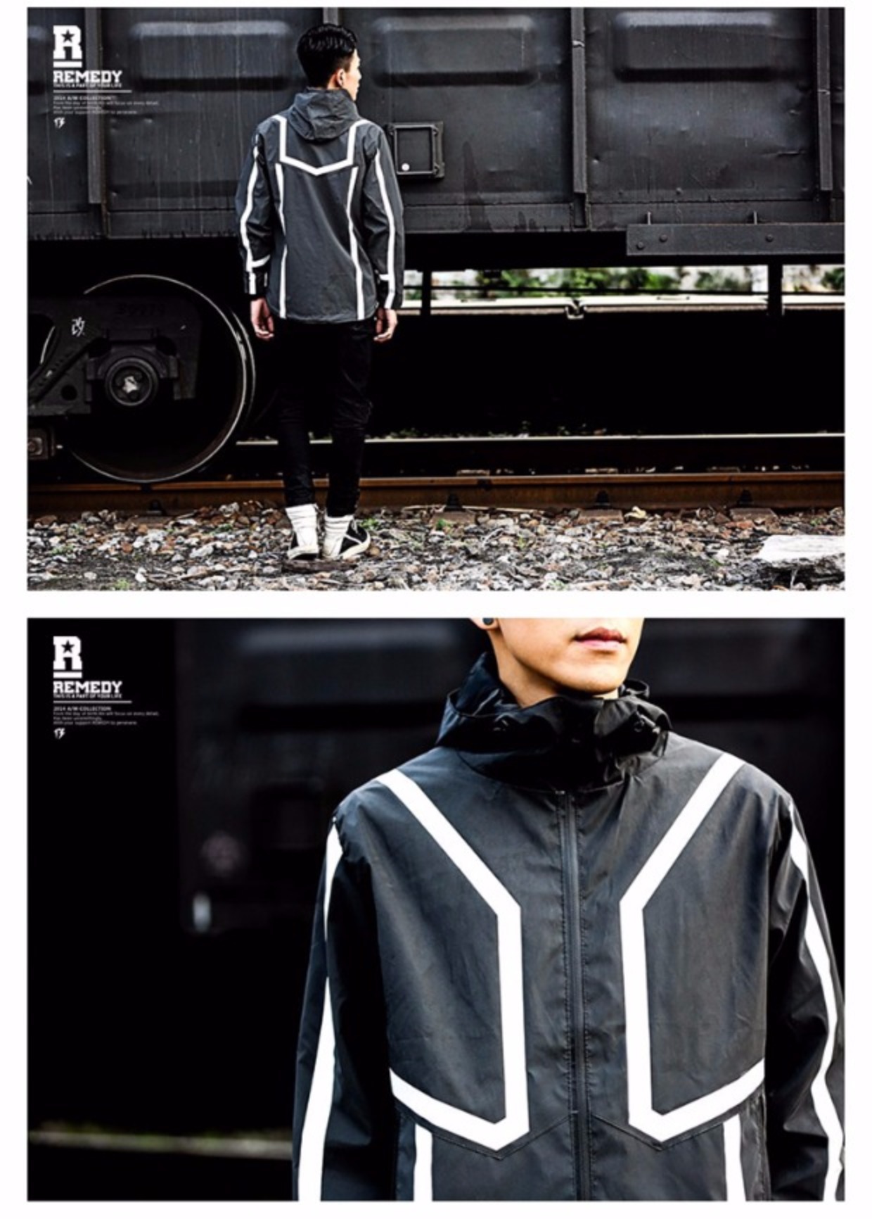 REMEDY nguyên bản mùa thu và mùa đông Áo khoác phản quang 3M in áo gió trùm đầu áo len áo gió hoodie