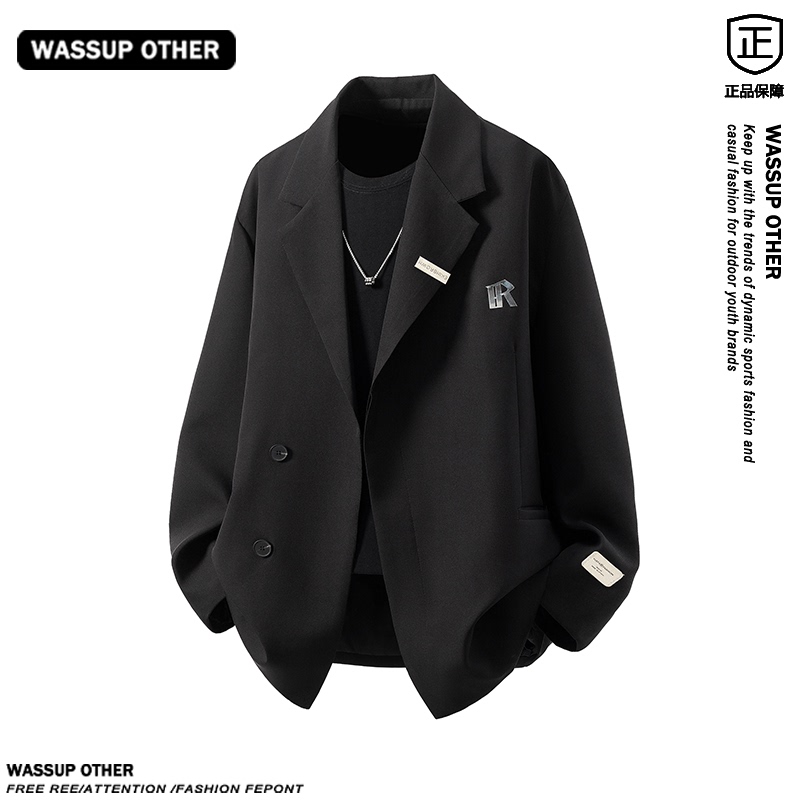 Wassup Other Trendy Black Blazer for Men, Spring and Autumn, High-End, Cool and Loose Casual Suit for Men