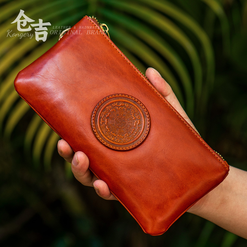 A Must-Buy: Jiugong Mobile Phone Bag! Cangji Handmade Cowhide Casual Retro Clutch Bag, Long Zipper Wallet, Hand-Held Wallet A Must-Buy: Jiugong Mobile Phone Bag! Cangji Handmade Cowhide Casual Retro Clutch Bag, Long Zipper Wallet, Hand-Held Wallet