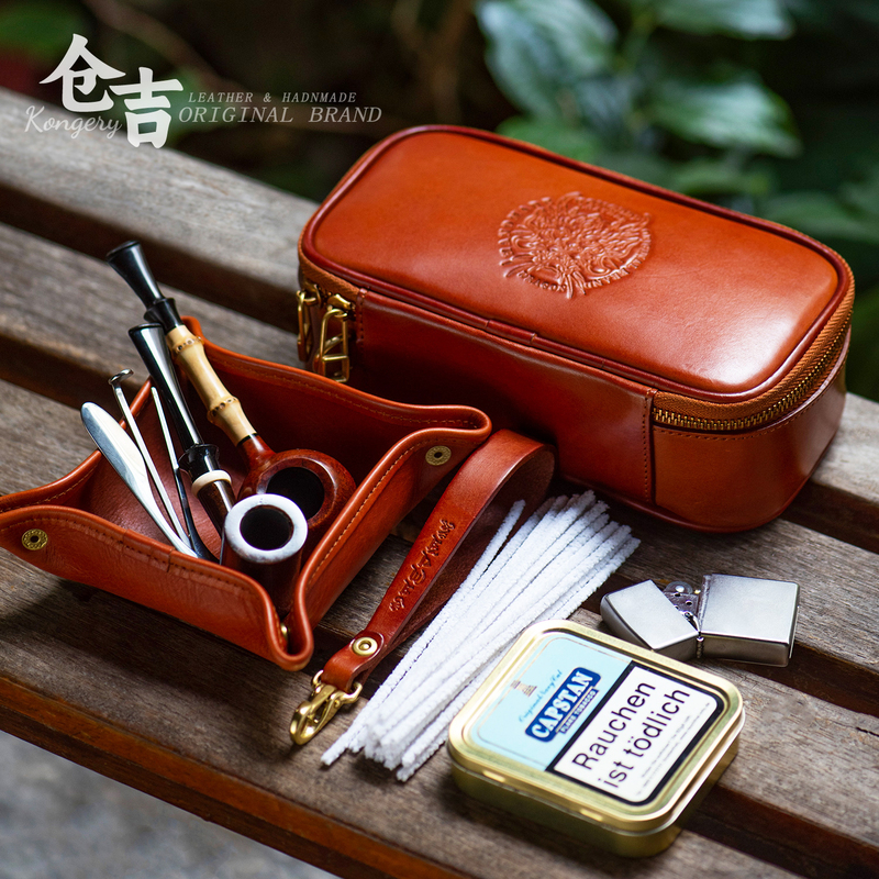 Supreme Tobacco Pipe Bag! Cangji Handmade Large Capacity Briar Wood, Seafoam Stone, and Leather Multifunctional Storage Bag Supreme Tobacco Pipe Bag! Cangji Handmade Large Capacity Briar Wood, Seafoam Stone, and Leather Multifunctional Storage Bag