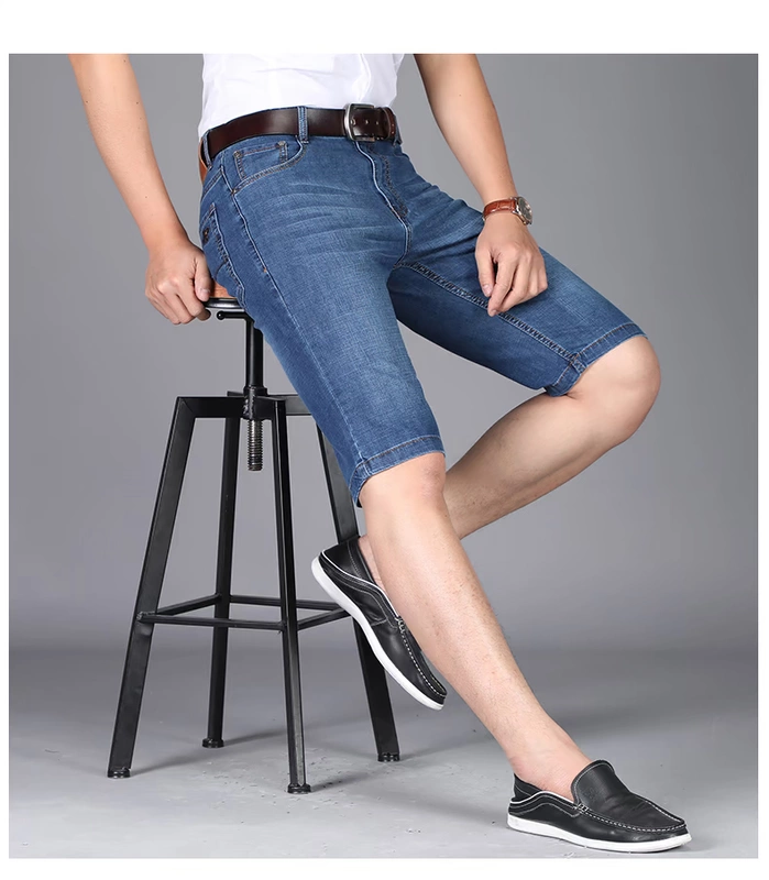 Jeep Shield Summer Thin Quần denim nam Giới trẻ Quần short Nam Quần thẳng Nam Quần mới màu xanh - Quần jean skinny jeans nam