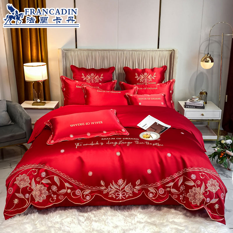 Flangkatan European luxury satin embroidery four pieces of cotton high-end ice satin-face satin-face bed sheet condom
