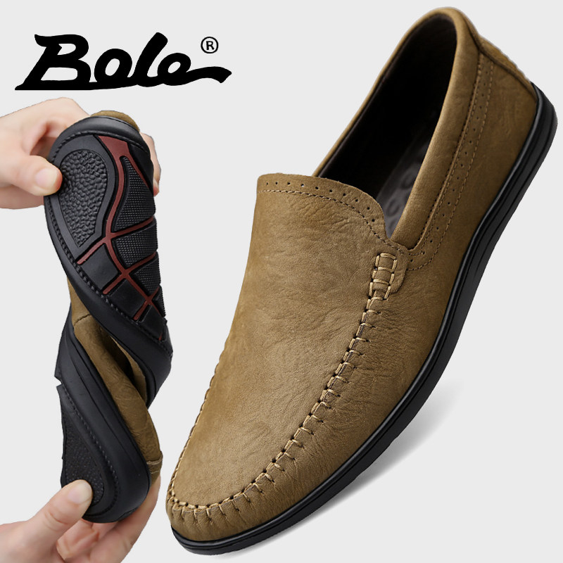 Brown casual shoes men's leather middle-aged middle-aged dad shoes soft sole soft surface leather pedal lazy Doudou shoes