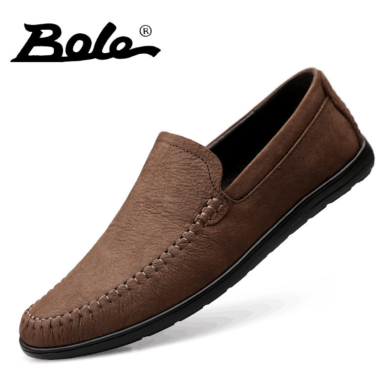 Leather shoes Men's leather Soft bottom middle-aged men's shoes One foot pedal set foot Dad shoes Deodorant Frosted Calf Leather Sloppy Bean shoes