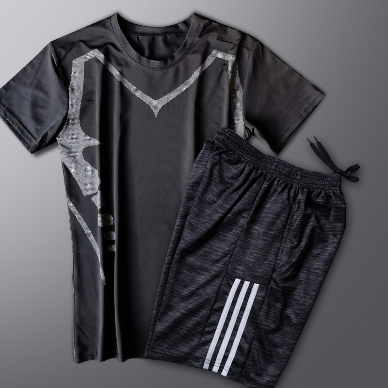 Sports suit men's summer shorts Short sleeve fitness breathable quick-drying ice silk vest casual five-point pants