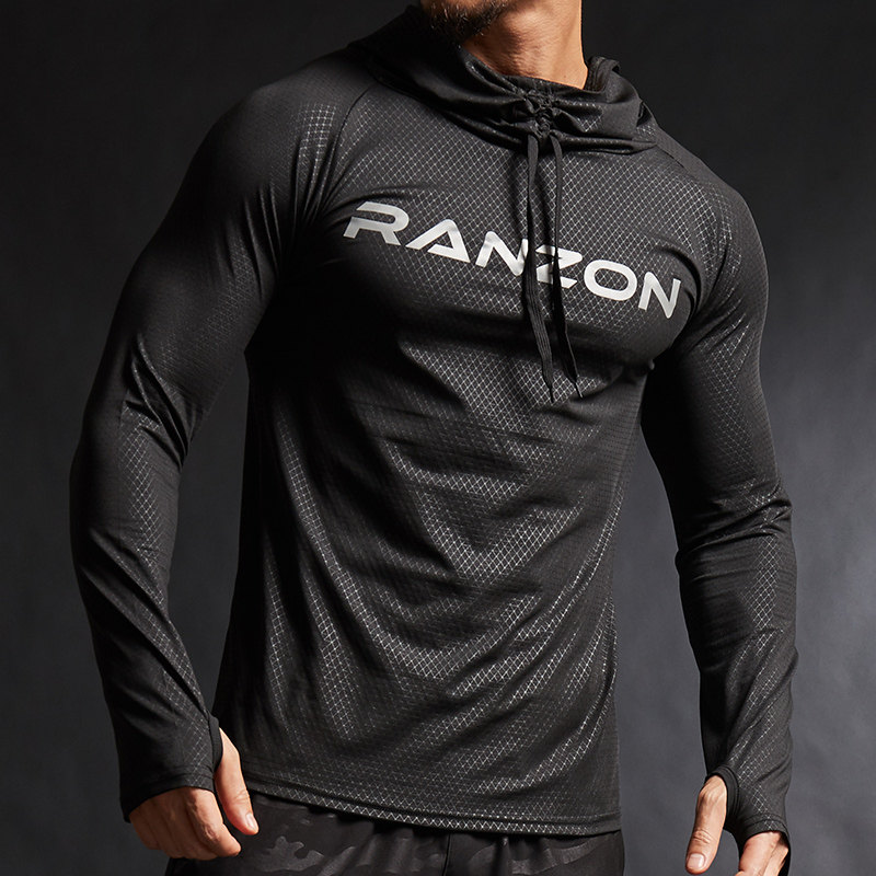 Long sleeve fitness clothes men loose quick clothes sports running T-shirt basketball training clothes sweater hoodie coat coat