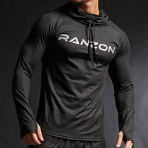  Long-sleeved fitness clothes Mens loose quick-drying clothes Sports running t-shirt Basketball training clothes Sweater hoodie jacket