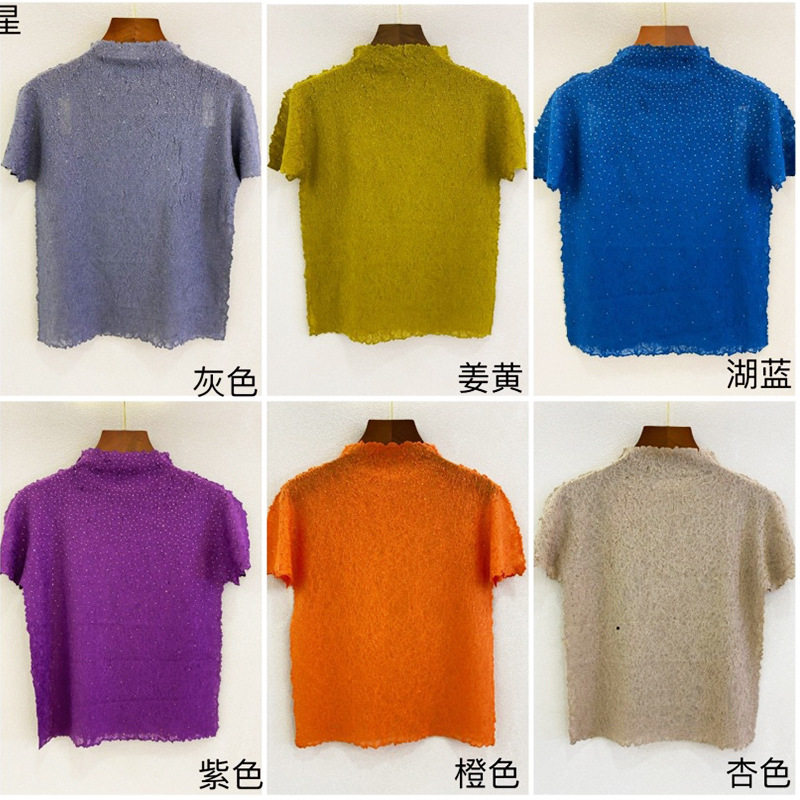 Miyake pleated top women's heavy industry hot drill 2022 summer new fashion slim slim T-shirt women's short sleeves