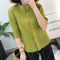 Triple-residence pleated cardiovert summer 2020 new T-shirt large size Lean Temperament 100 Hitch Kot Green Blouse Women