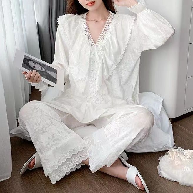 100kg Plus Size Pajamas for Women, Gold Velvet Lace, Palace Style, Retro, Western Style, High-End Home Wear Set