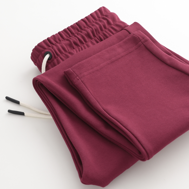 360g Maroon Heavyweight Pure Cotton Sweatpants for Men, Spring and Summer, Wine Red, American Style, Versatile, Tapered Straight-Leg Sports Pants