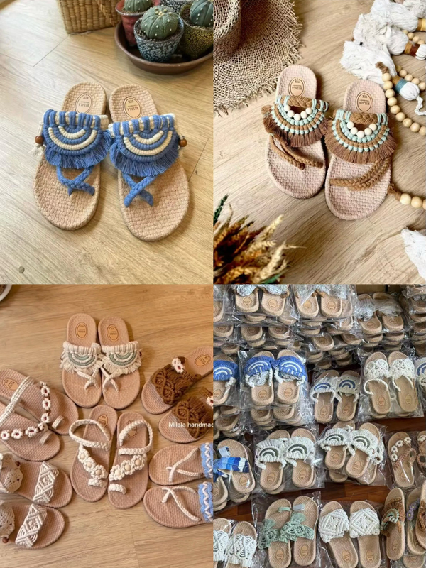 Domestic Spot! Thailand Genuine Milala Handmade Straw Shoes Non-Slip Waterproof Straw Shoes Sandals Outdoor Slippers