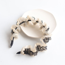 French retro lace fold hair hoop female sweet soft sister small fragrant wind head cave out to go wild Press hair card headgear