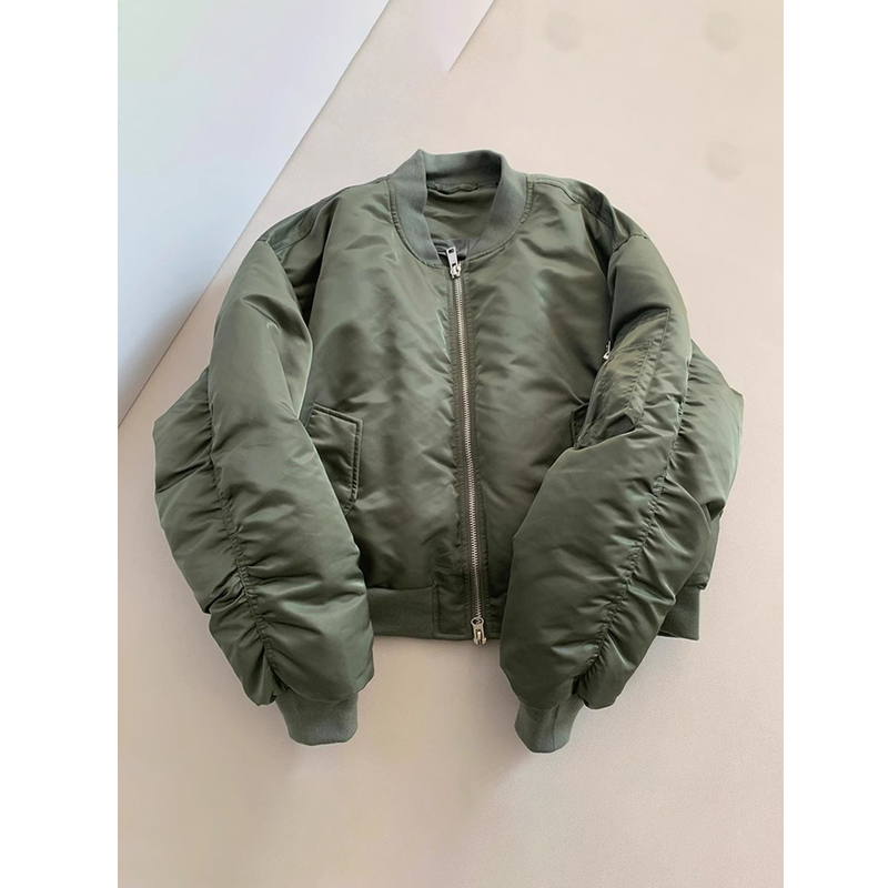 Military Green Bomber Jacket, down Cotton Jacket for Men, Autumn and Winter American Style Bomber Baseball Jacket, Trendy Quilted Cotton Coat