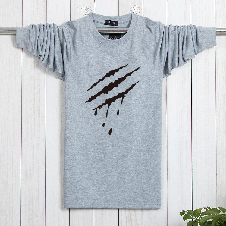 Kích thước lớn phù hợp với nam dài tay cộng với phân bón áo thun XL mùa xuân và mùa thu cotton cổ tròn chất béo áo sơ mi nam quần áo mùa thu ao phong nam