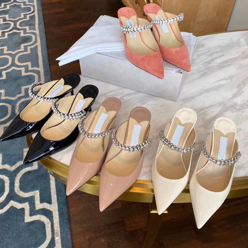 Jc Pointed-Toe Rhinestone Sandals for Women 2024 Summer French Style Patent Leather Closed-Toe Strap Stiletto Half-Slip High Heels Jc Pointed-Toe Rhinestone Sandals for Women 2024 Summer French Style Patent Leather Closed-Toe Strap Stiletto Half-Slip High Heels